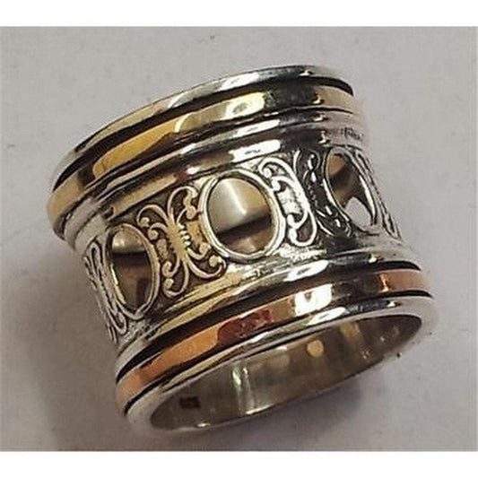 Spinning sterling silver 9 ct gold ring meditation rings Israeli jewelry bague - Bluenoemi