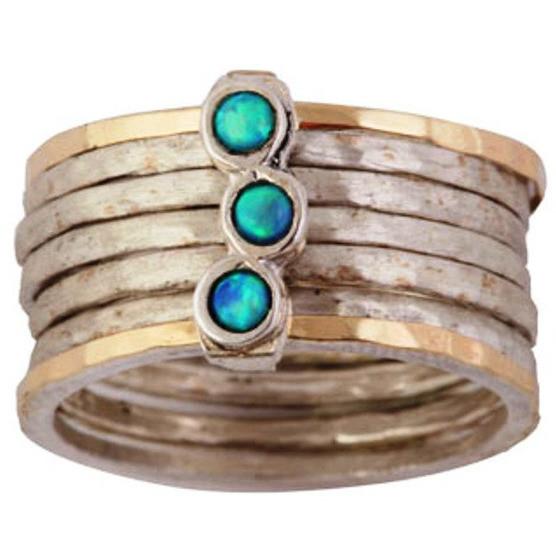 stack ring , silver ring and gold , ring for woman , blue opales rings - Bluenoemi