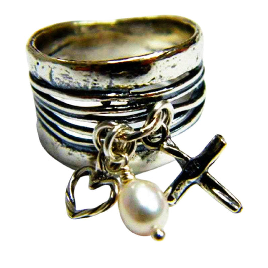 sterling silver dangle rings Cross ring , charms rings, Israel silver ring jewelry - Bluenoemi