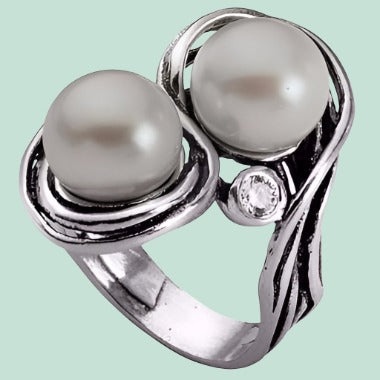 Simplicity Refined: Pearl Sterling Silver Ring with CZ Zircon - Elegant Women's Jewelry - Bluenoemi