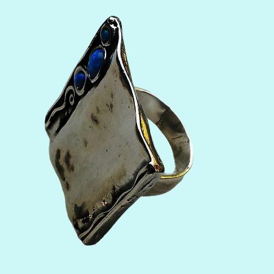 Israeli jewelry artistic BOHO sterling silver ring blue opal bagues Bluenoemi - Bluenoemi