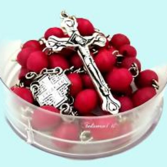 Rosary Cross with Red Scented Wood Beads - Bluenoemi