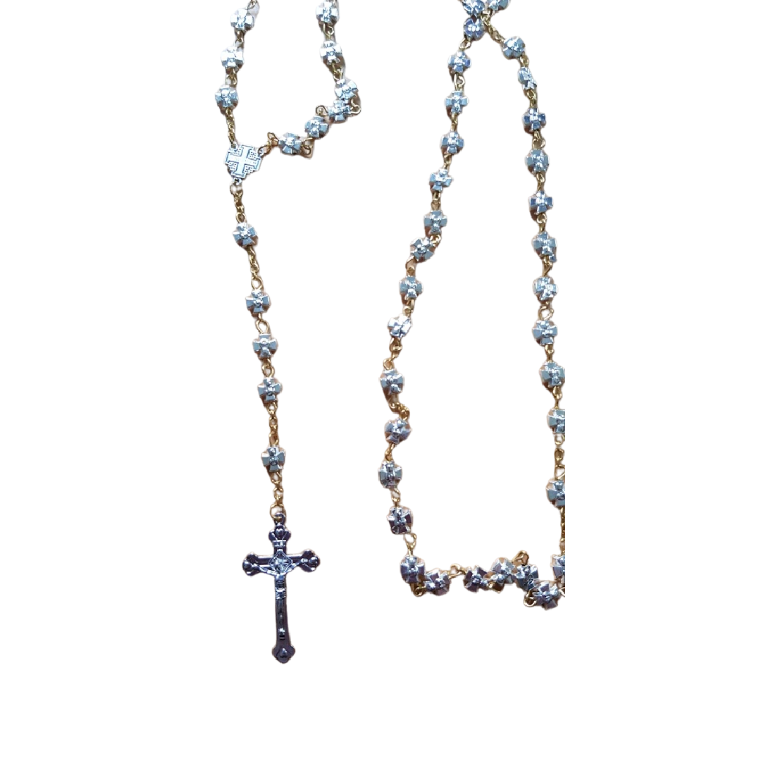 Rosary from the Holy Land - Jerusalem Cross - Rosary Silver Plated Beads from Bethlehem. - Bluenoemi