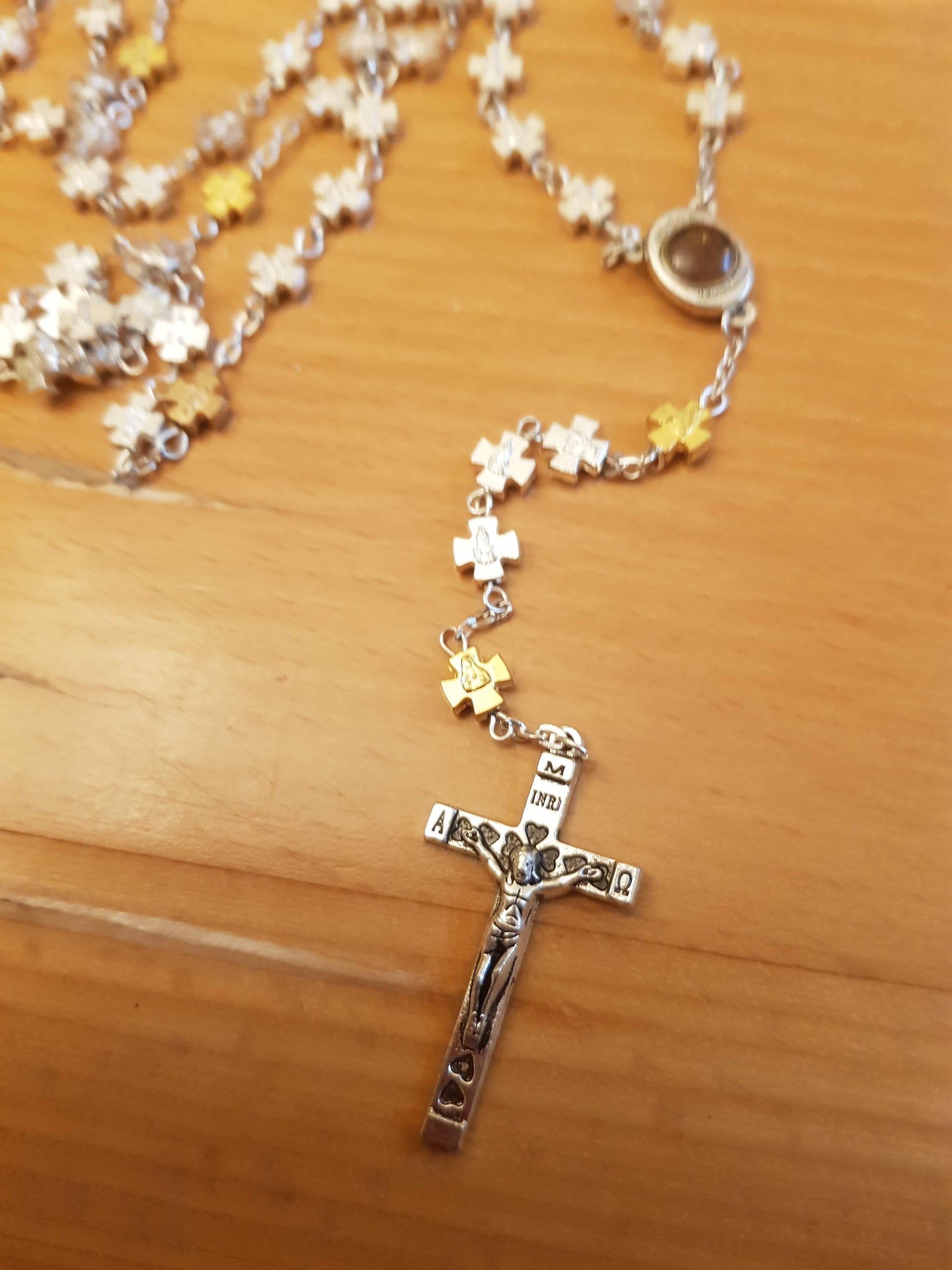 Rosary from the Holy Land - Jerusalem Cross - Rosary Silver Plated Beads from Bethlehem. - Bluenoemi