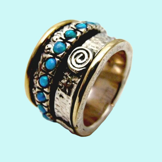 Israeli Jewelry silver gold spinner rings Israeli ring set with opals - Bluenoemi