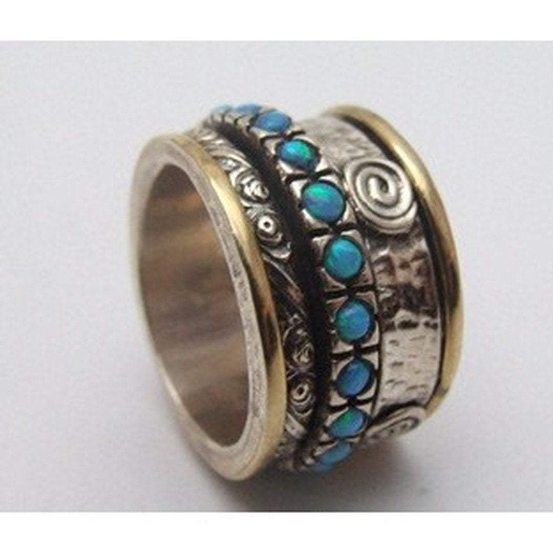 Israeli Jewelry silver gold spinner rings Israeli ring set with opals - Bluenoemi