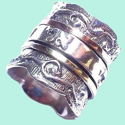 Meditation Ring Bands Israeli Jewels 925 Sterling Silver & 9k gold - Bluenoemi