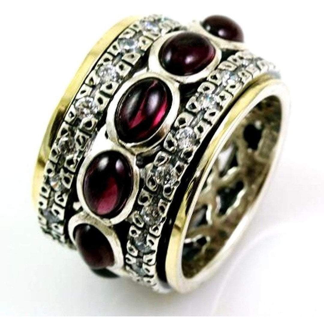 Elegant Spinner Ring for Woman - Silver Gold set Garnets ring / Amethysts / Blue Topaz - Bluenoemi