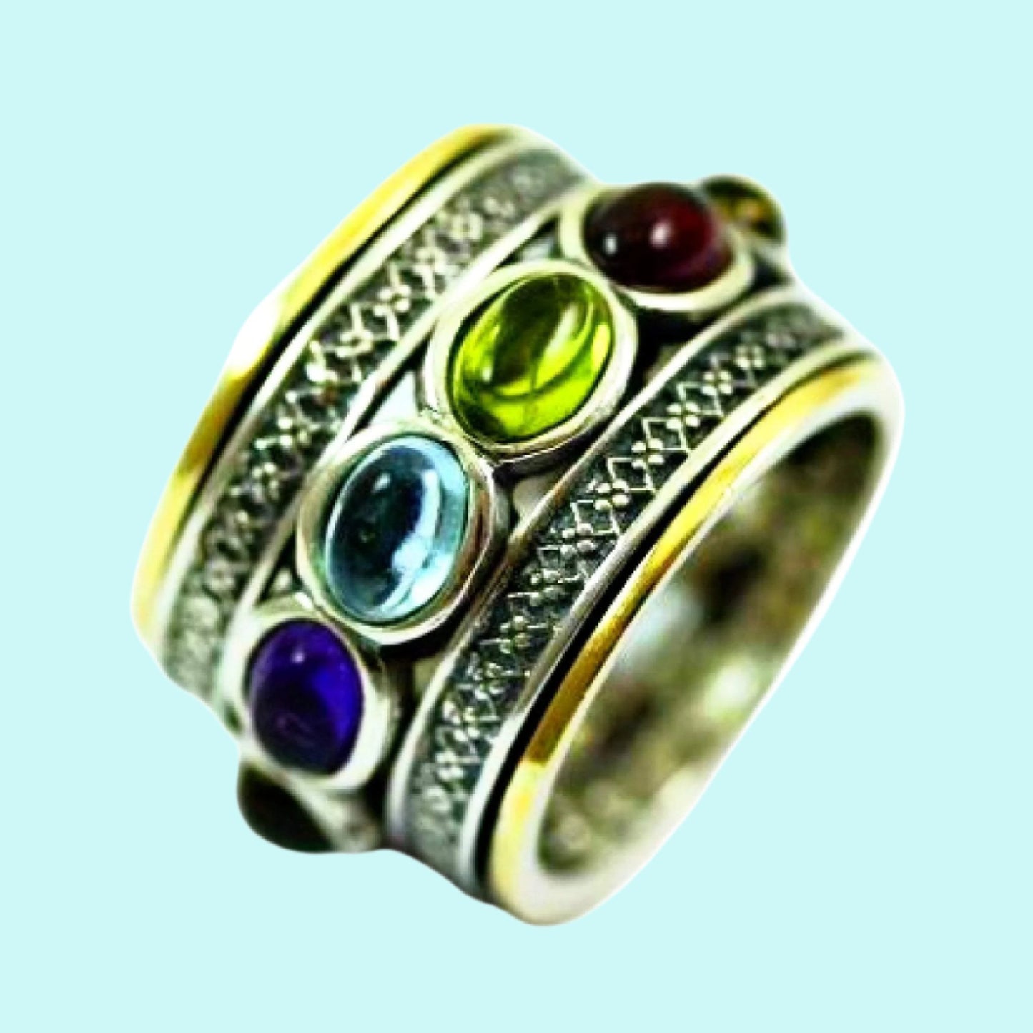 Israeli Spinner ring for women - Bluenoemi Israeli Jewelry Silver Gold Zircons - Bluenoemi