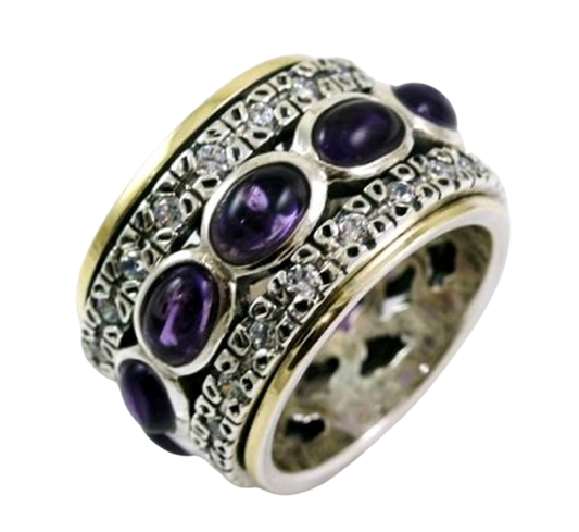 Elegant Spinner Ring for Woman - Silver Gold set Garnets ring / Amethysts / Blue Topaz - Bluenoemi