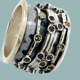 Israeli spinner rings Silver Gold and Tourmalines - Bluenoemi