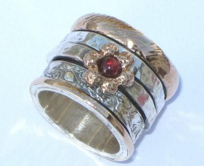 Israeli spinner rings. Floral silver gold designer jewelry Meditation ring - Bluenoemi