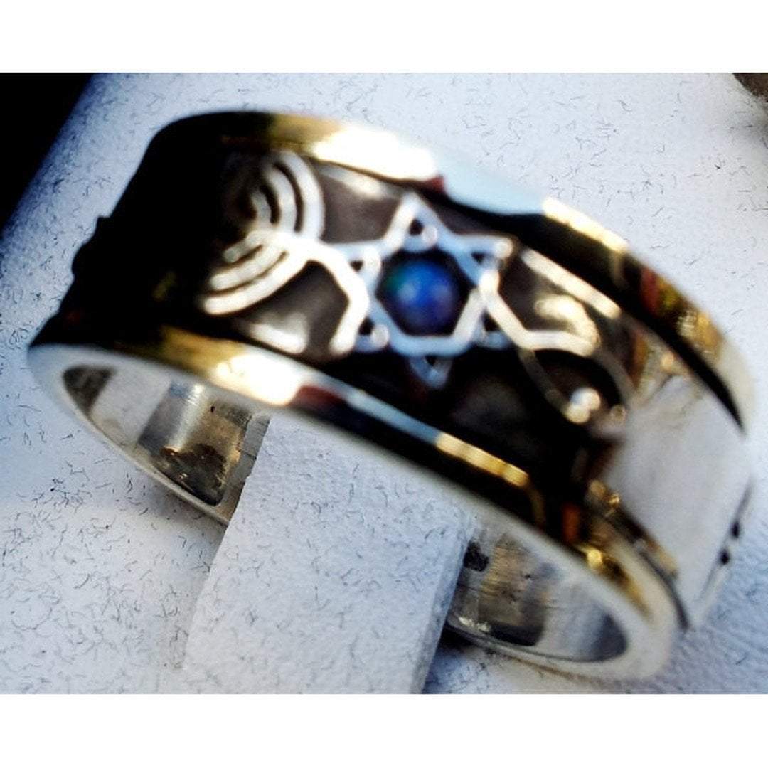 Messianic spinner ring silver & gold star David fish menorah ring - Bluenoemi