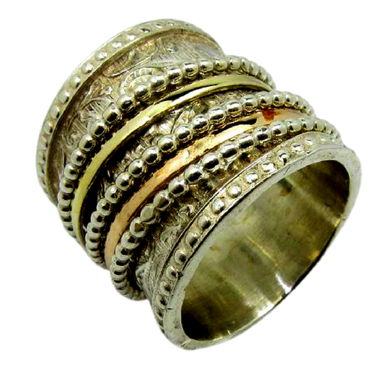 Fidget Ring for women. Silver Gold Meditation Band. - Bluenoemi