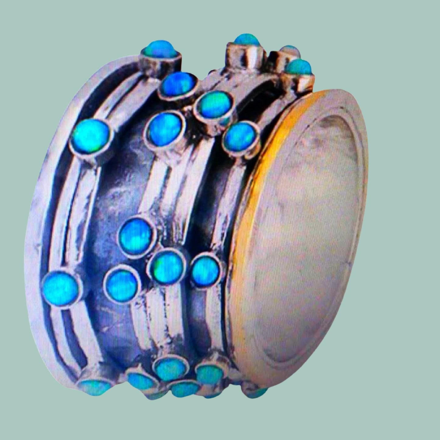 Spinner rings. Meditation rings. Silver gold ring for woman set with blue opals. - Bluenoemi