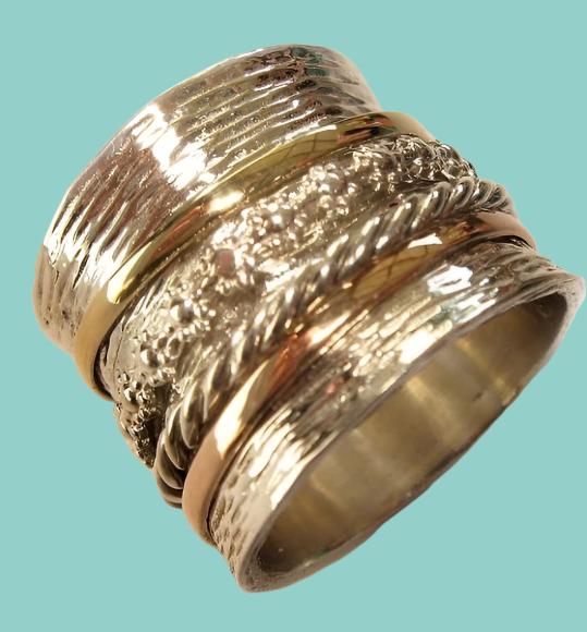 Spinner rings for women, spinner rings for men, silver spinner ring with 9ct gold bands - Bluenoemi